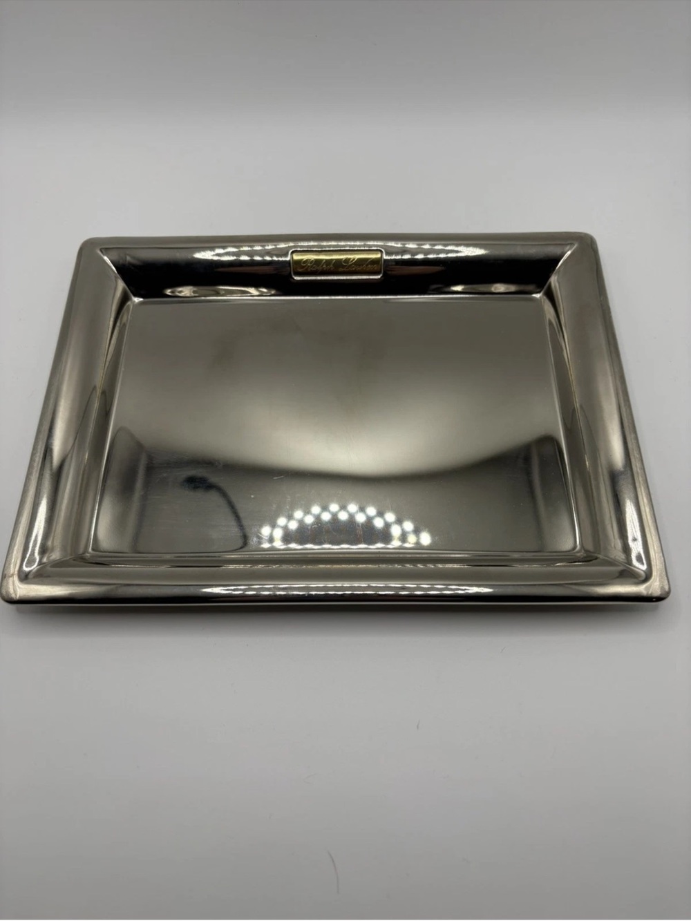 VTG Ralph Lauren Silver Metal Tray w/ Ralph Lauren Gold Insignia Shiny Finish